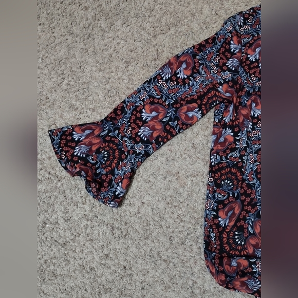 🆕️Xhiliration Dress XXL  Black Red Flower Ruffle Boho Shift Long Sleeve NWT - Picture 5 of 5